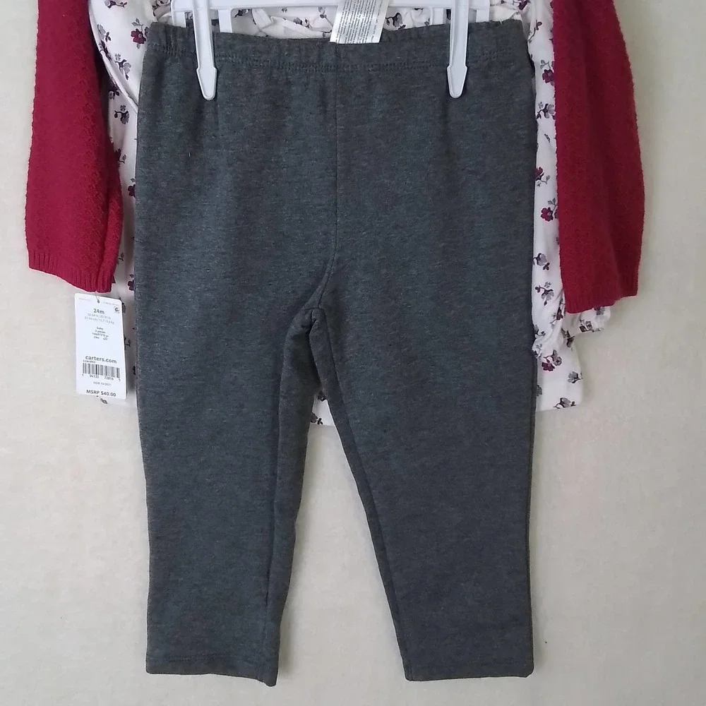 Carter's Baby 3-Peice Sweater Set Size 24mo in Pink, Gray, White w/ Flowers‎